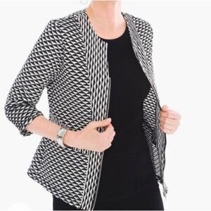 Chico's travelers black & white geometric textured zip jacket blazer 2 / 12 L
